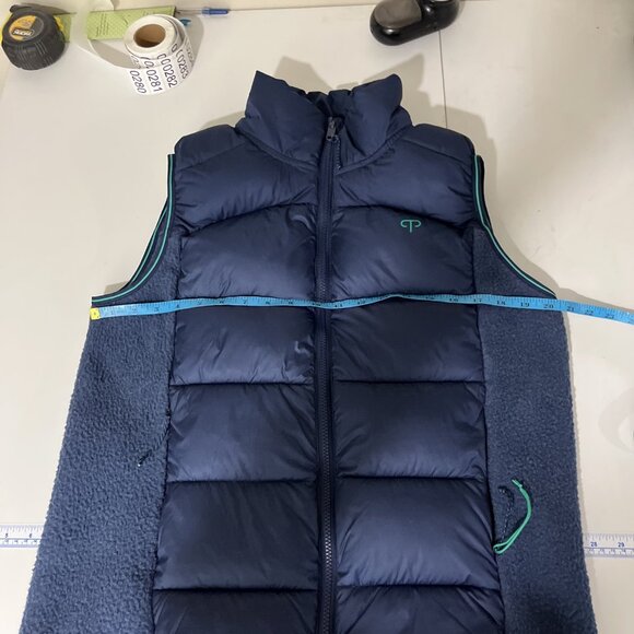 Peppermint Cycling Dark Blue & Green Puffer Down & Fleece Vest Women's Size L - Picture 12 of 13